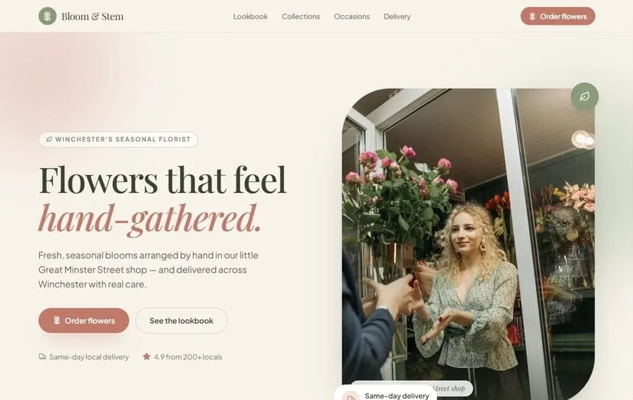 Homepage of the Bloom & Stem demo website