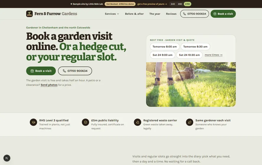 Fern & Furrow Gardens — Gardener website built by Little Web Lab