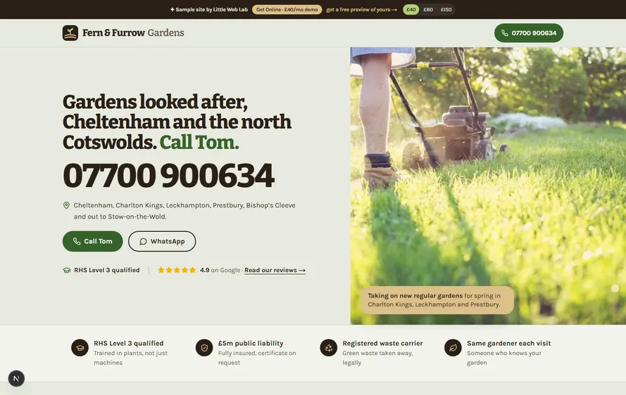 Fern & Furrow Gardens — Gardener website built by Little Web Lab