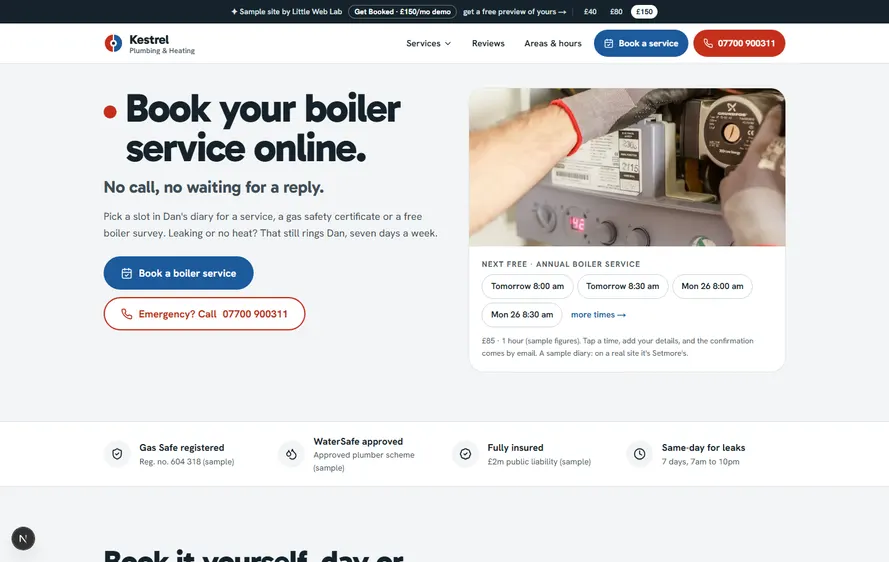 Kestrel Plumbing & Heating — Plumber & heating engineer website built by Little Web Lab