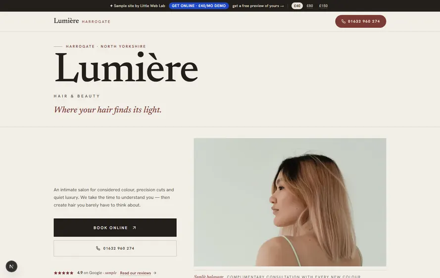 Lumière Hair & Beauty — Salon website built by Little Web Lab