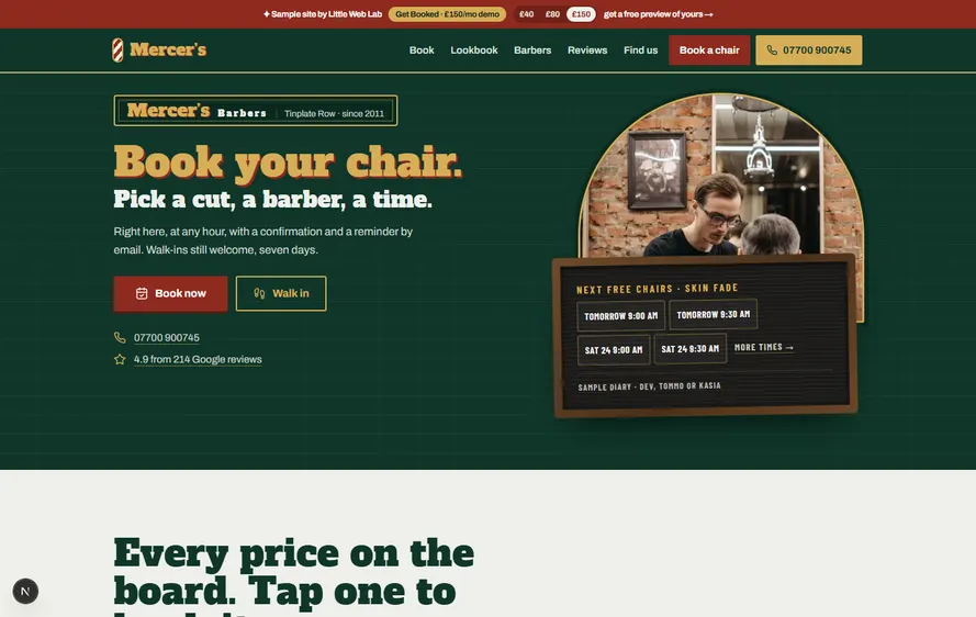 Mercer's Barbers — Barber website built by Little Web Lab