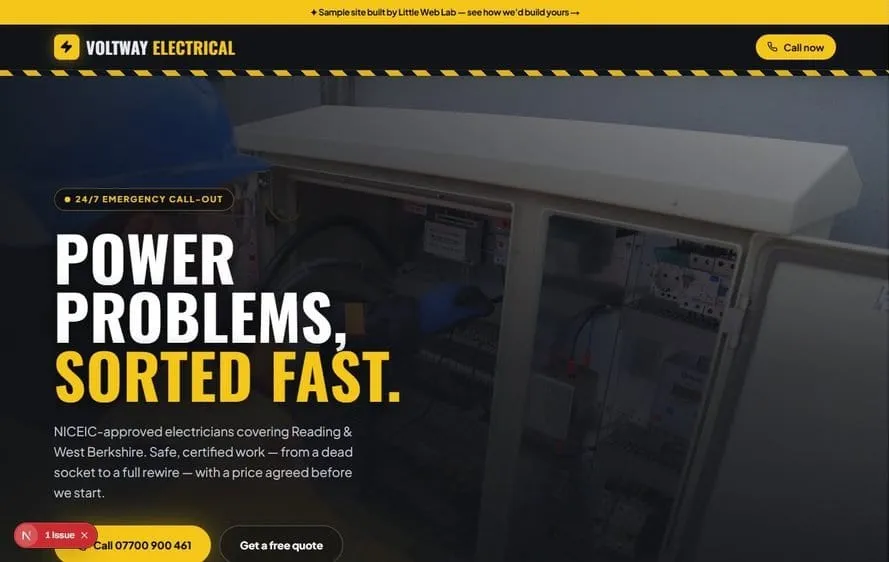 Homepage of the Voltway Electrical demo website